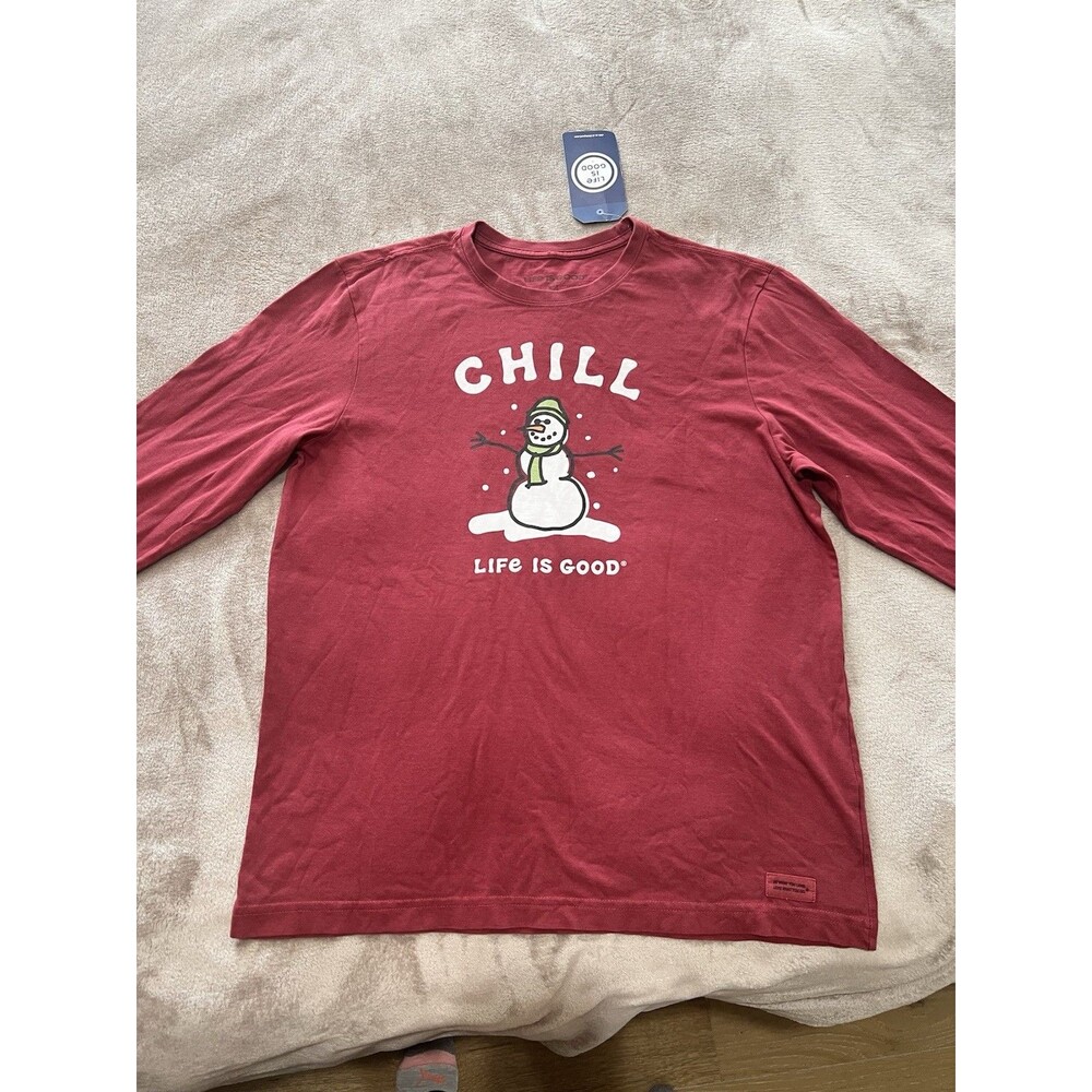 Life is Good Mens Crusher Long Sleeve Shirt Size M Snow Man Christmas K2